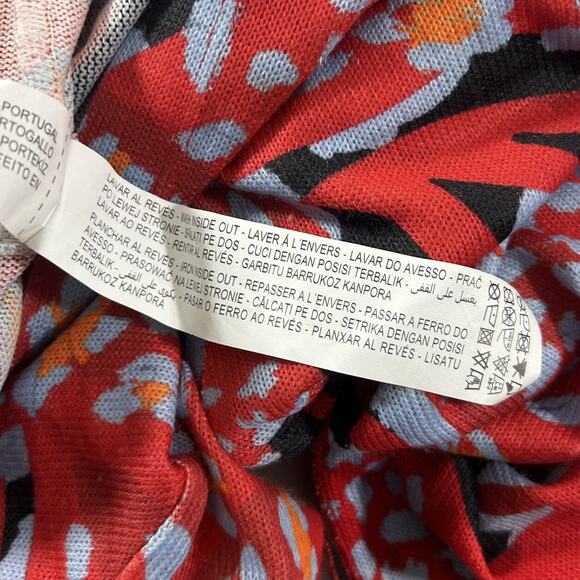 Zara Trafaluc Collection Red Flowy Crop Top Sz Small Red Blue Orange Tie Sleeve - Picture 11 of 11